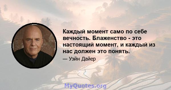 Каждый момент само по себе вечность. Блаженство - это настоящий момент, и каждый из нас должен это понять.