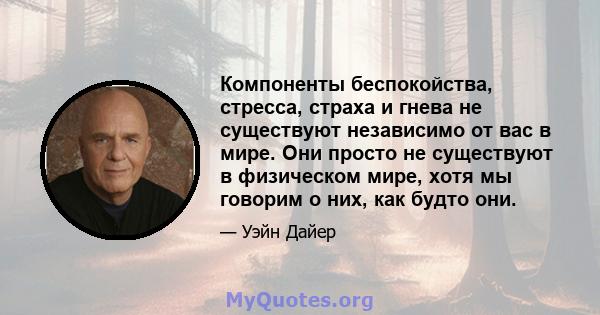 Компоненты беспокойства, стресса, страха и гнева не существуют независимо от вас в мире. Они просто не существуют в физическом мире, хотя мы говорим о них, как будто они.