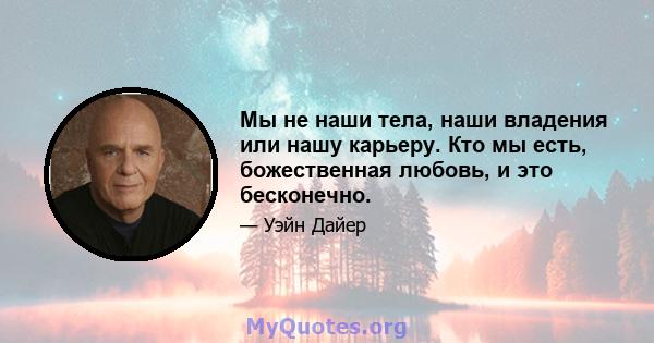 Мы не наши тела, наши владения или нашу карьеру. Кто мы есть, божественная любовь, и это бесконечно.