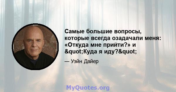 Самые большие вопросы, которые всегда озадачали меня: «Откуда мне прийти?» и "Куда я иду?"