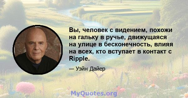 Вы, человек с видением, похожи на гальку в ручье, движущаяся на улице в бесконечность, влияя на всех, кто вступает в контакт с Ripple.