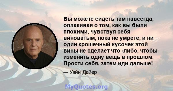 Вы можете сидеть там навсегда, оплакивая о том, как вы были плохими, чувствуя себя виноватым, пока не умрете, и ни один крошечный кусочек этой вины не сделает что -либо, чтобы изменить одну вещь в прошлом. Прости себя,