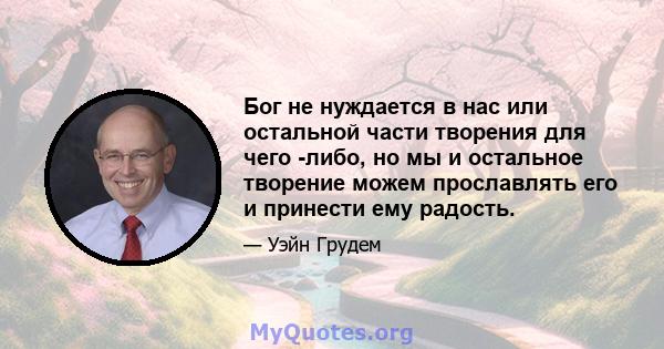 Бог не нуждается в нас или остальной части творения для чего -либо, но мы и остальное творение можем прославлять его и принести ему радость.