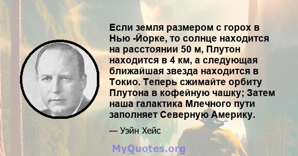 Если земля размером с горох в Нью -Йорке, то солнце находится на расстоянии 50 м, Плутон находится в 4 км, а следующая ближайшая звезда находится в Токио. Теперь сжимайте орбиту Плутона в кофейную чашку; Затем наша