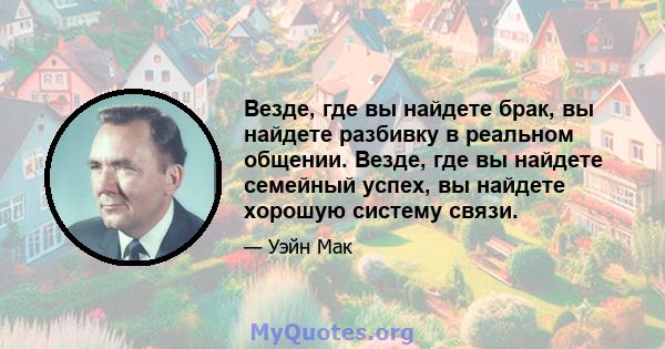 Везде, где вы найдете брак, вы найдете разбивку в реальном общении. Везде, где вы найдете семейный успех, вы найдете хорошую систему связи.