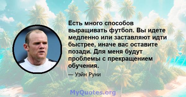 Есть много способов выращивать футбол. Вы идете медленно или заставляют идти быстрее, иначе вас оставите позади. Для меня будут проблемы с прекращением обучения.