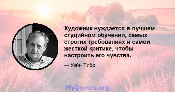 Художник нуждается в лучшем студийном обучении, самых строгих требованиях и самой жесткой критике, чтобы настроить его чувства.