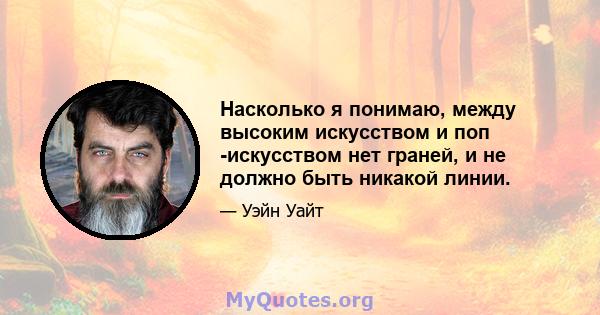 Насколько я понимаю, между высоким искусством и поп -искусством нет граней, и не должно быть никакой линии.