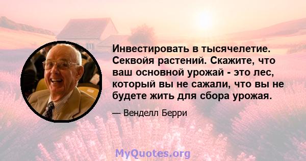 Инвестировать в тысячелетие. Секвойя растений. Скажите, что ваш основной урожай - это лес, который вы не сажали, что вы не будете жить для сбора урожая.