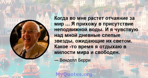 Когда во мне растет отчаяние за мир ... Я прихожу в присутствие неподвижной воды. И я чувствую над мной дневные слепые звезды, ожидающие их светом. Какое -то время я отдыхаю в милости мира и свободен.