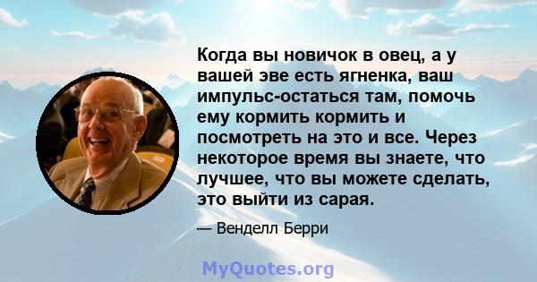 Когда вы новичок в овец, а у вашей эве есть ягненка, ваш импульс-остаться там, помочь ему кормить кормить и посмотреть на это и все. Через некоторое время вы знаете, что лучшее, что вы можете сделать, это выйти из сарая.