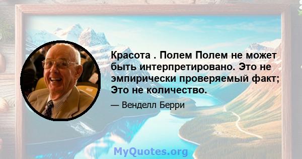 Красота . Полем Полем не может быть интерпретировано. Это не эмпирически проверяемый факт; Это не количество.