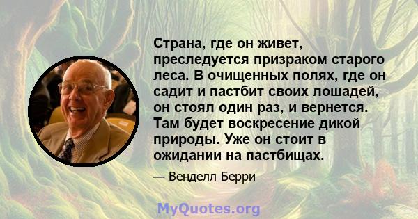 Страна, где он живет, преследуется призраком старого леса. В очищенных полях, где он садит и пастбит своих лошадей, он стоял один раз, и вернется. Там будет воскресение дикой природы. Уже он стоит в ожидании на