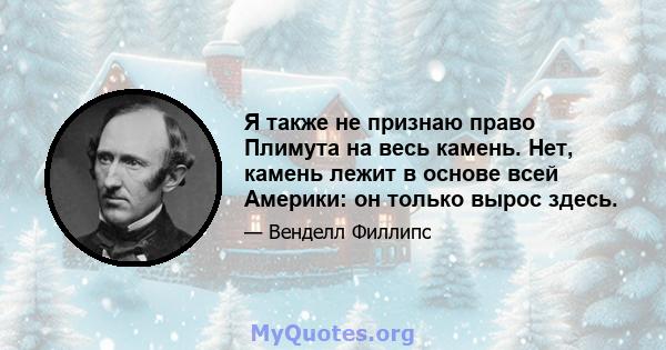 Я также не признаю право Плимута на весь камень. Нет, камень лежит в основе всей Америки: он только вырос здесь.