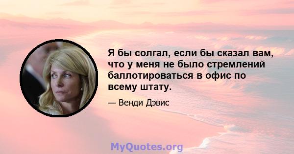 Я бы солгал, если бы сказал вам, что у меня не было стремлений баллотироваться в офис по всему штату.