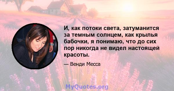 И, как потоки света, затуманится за темным солнцем, как крылья бабочки, я понимаю, что до сих пор никогда не видел настоящей красоты.