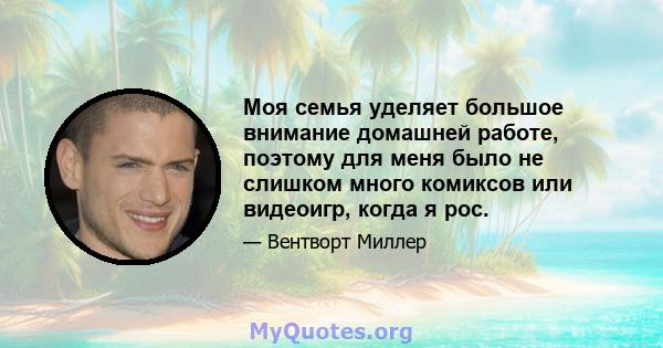 Моя семья уделяет большое внимание домашней работе, поэтому для меня было не слишком много комиксов или видеоигр, когда я рос.