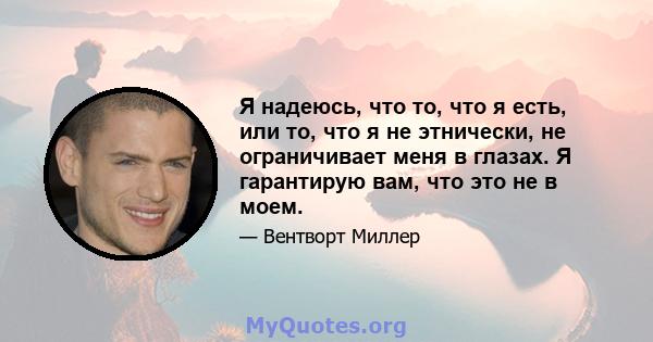 Я надеюсь, что то, что я есть, или то, что я не этнически, не ограничивает меня в глазах. Я гарантирую вам, что это не в моем.