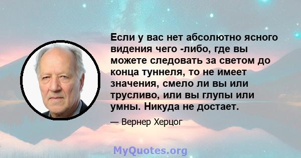 Если у вас нет абсолютно ясного видения чего -либо, где вы можете следовать за светом до конца туннеля, то не имеет значения, смело ли вы или трусливо, или вы глупы или умны. Никуда не достает.