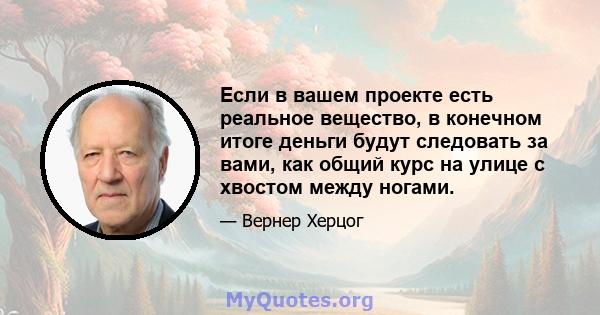 Если в вашем проекте есть реальное вещество, в конечном итоге деньги будут следовать за вами, как общий курс на улице с хвостом между ногами.