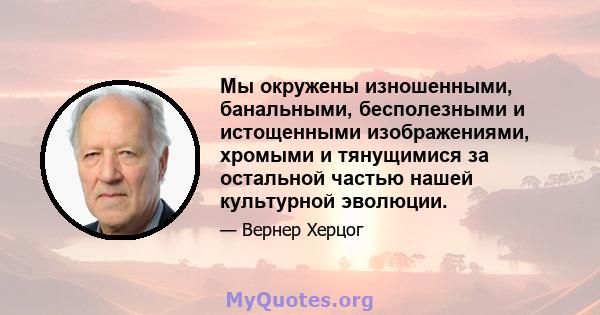 Мы окружены изношенными, банальными, бесполезными и истощенными изображениями, хромыми и тянущимися за остальной частью нашей культурной эволюции.