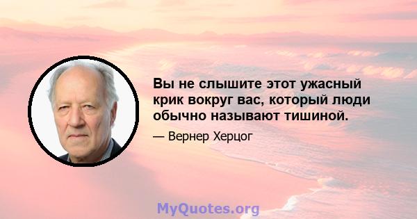 Вы не слышите этот ужасный крик вокруг вас, который люди обычно называют тишиной.