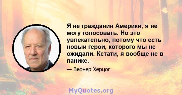 Я не гражданин Америки, я не могу голосовать. Но это увлекательно, потому что есть новый герой, которого мы не ожидали. Кстати, я вообще не в панике.