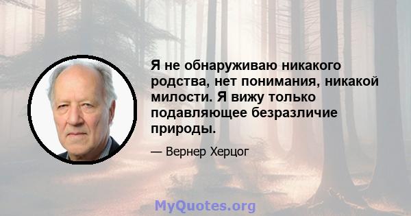 Я не обнаруживаю никакого родства, нет понимания, никакой милости. Я вижу только подавляющее безразличие природы.