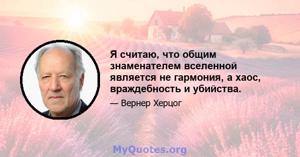 Я считаю, что общим знаменателем вселенной является не гармония, а хаос, враждебность и убийства.