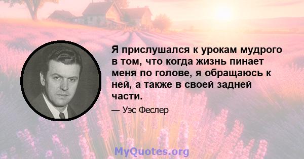 Я прислушался к урокам мудрого в том, что когда жизнь пинает меня по голове, я обращаюсь к ней, а также в своей задней части.