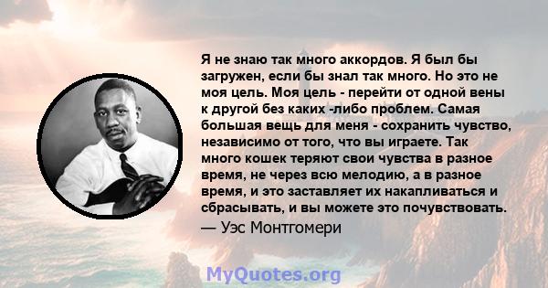 Я не знаю так много аккордов. Я был бы загружен, если бы знал так много. Но это не моя цель. Моя цель - перейти от одной вены к другой без каких -либо проблем. Самая большая вещь для меня - сохранить чувство, независимо 