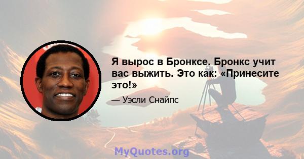 Я вырос в Бронксе. Бронкс учит вас выжить. Это как: «Принесите это!»