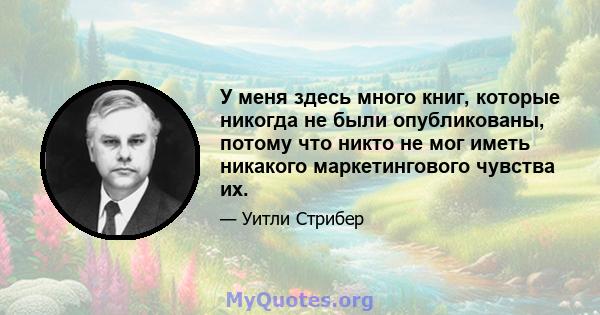 У меня здесь много книг, которые никогда не были опубликованы, потому что никто не мог иметь никакого маркетингового чувства их.