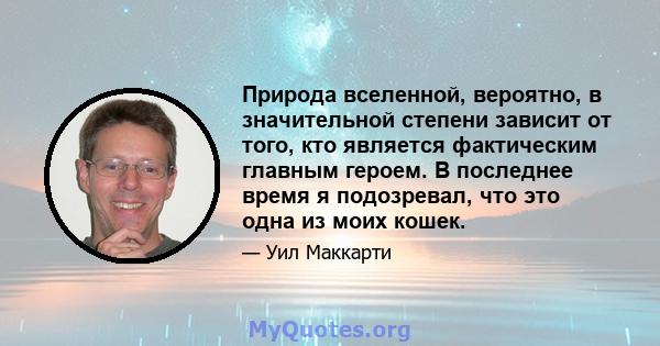 Природа вселенной, вероятно, в значительной степени зависит от того, кто является фактическим главным героем. В последнее время я подозревал, что это одна из моих кошек.