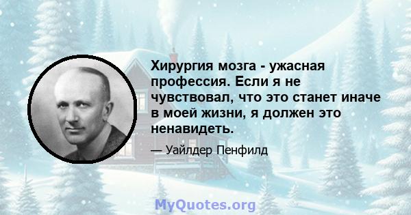 Хирургия мозга - ужасная профессия. Если я не чувствовал, что это станет иначе в моей жизни, я должен это ненавидеть.