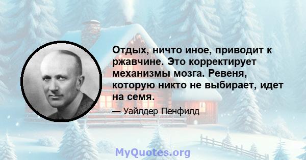 Отдых, ничто иное, приводит к ржавчине. Это корректирует механизмы мозга. Ревеня, которую никто не выбирает, идет на семя.