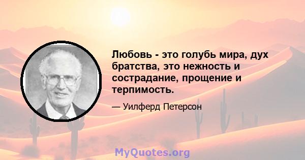 Любовь - это голубь мира, дух братства, это нежность и сострадание, прощение и терпимость.