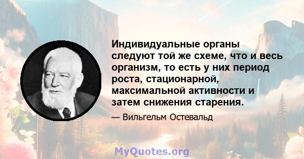 Индивидуальные органы следуют той же схеме, что и весь организм, то есть у них период роста, стационарной, максимальной активности и затем снижения старения.