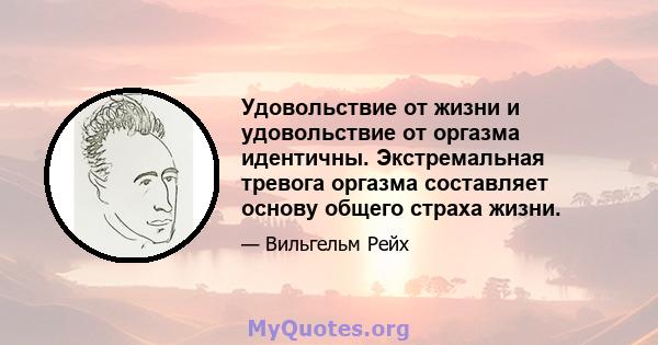 Удовольствие от жизни и удовольствие от оргазма идентичны. Экстремальная тревога оргазма составляет основу общего страха жизни.