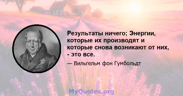 Результаты ничего; Энергии, которые их производят и которые снова возникают от них, - это все.