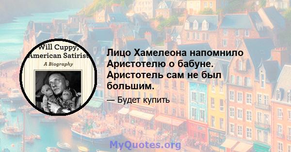 Лицо Хамелеона напомнило Аристотелю о бабуне. Аристотель сам не был большим.