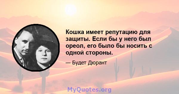 Кошка имеет репутацию для защиты. Если бы у него был ореол, его было бы носить с одной стороны.