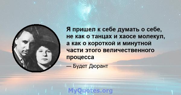 Я пришел к себе думать о себе, не как о танцах и хаосе молекул, а как о короткой и минутной части этого величественного процесса