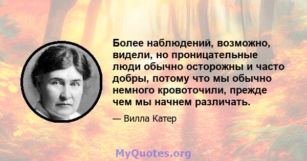 Более наблюдений, возможно, видели, но проницательные люди обычно осторожны и часто добры, потому что мы обычно немного кровоточили, прежде чем мы начнем различать.