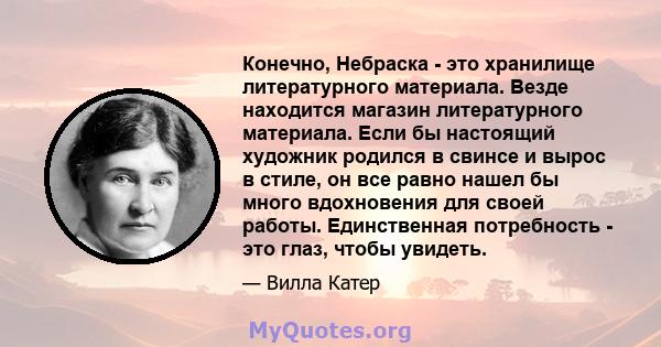 Конечно, Небраска - это хранилище литературного материала. Везде находится магазин литературного материала. Если бы настоящий художник родился в свинсе и вырос в стиле, он все равно нашел бы много вдохновения для своей