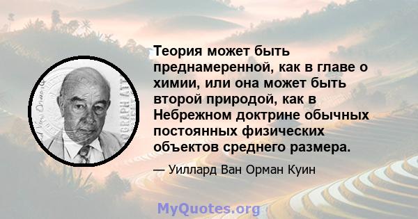 Теория может быть преднамеренной, как в главе о химии, или она может быть второй природой, как в Небрежном доктрине обычных постоянных физических объектов среднего размера.