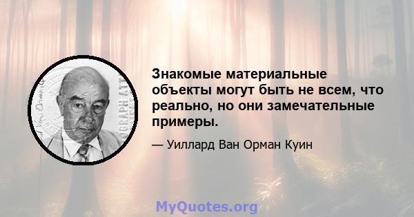 Знакомые материальные объекты могут быть не всем, что реально, но они замечательные примеры.