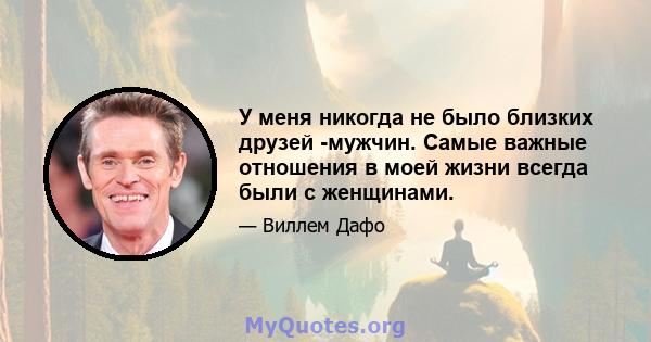 У меня никогда не было близких друзей -мужчин. Самые важные отношения в моей жизни всегда были с женщинами.