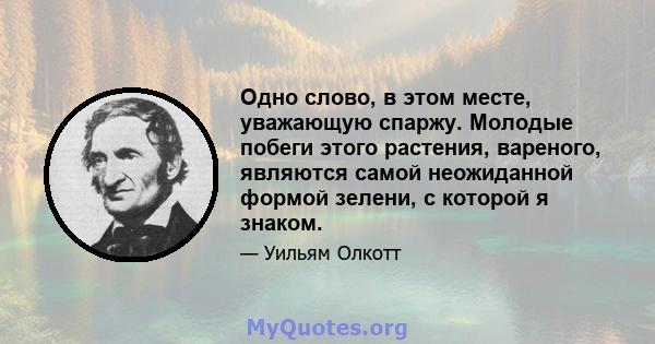 Одно слово, в этом месте, уважающую спаржу. Молодые побеги этого растения, вареного, являются самой неожиданной формой зелени, с которой я знаком.