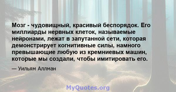 Мозг - чудовищный, красивый беспорядок. Его миллиарды нервных клеток, называемые нейронами, лежат в запутанной сети, которая демонстрирует когнитивные силы, намного превышающие любую из кремниевых машин, которые мы